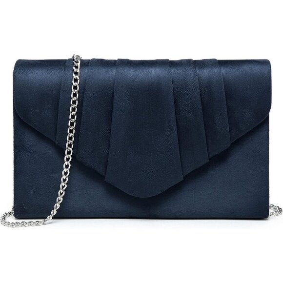 Handbags - Women's 1-Velvet Navy Evening Pleated Envelope Clutch Bag for Wedding Party